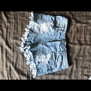 Distressed jean shorts